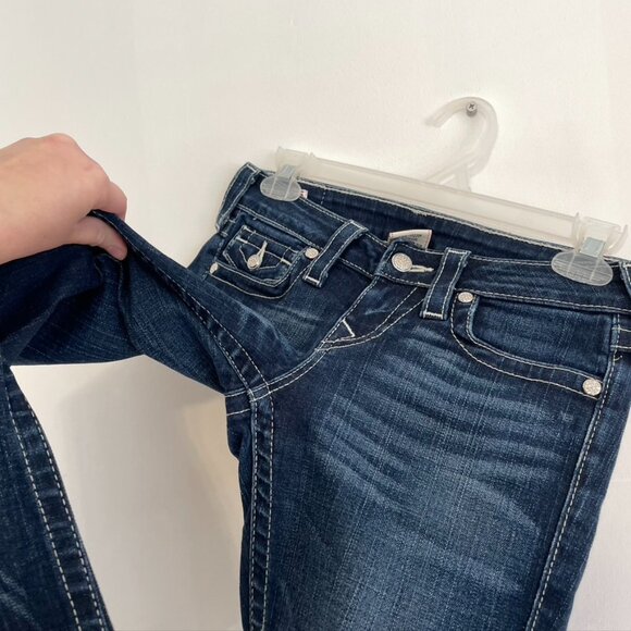 TRUE RELIGION Becky Crystal Dark Wash Swarovski Distressed Low Rise Bootcut Jean - Picture 6 of 13